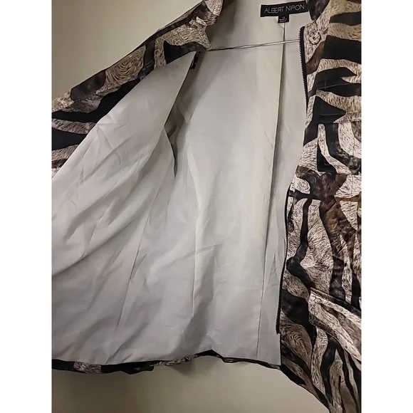 Women's 100% Silk Jacket Full Zip Zebra Print Animal colorful Sz 12 Large‎